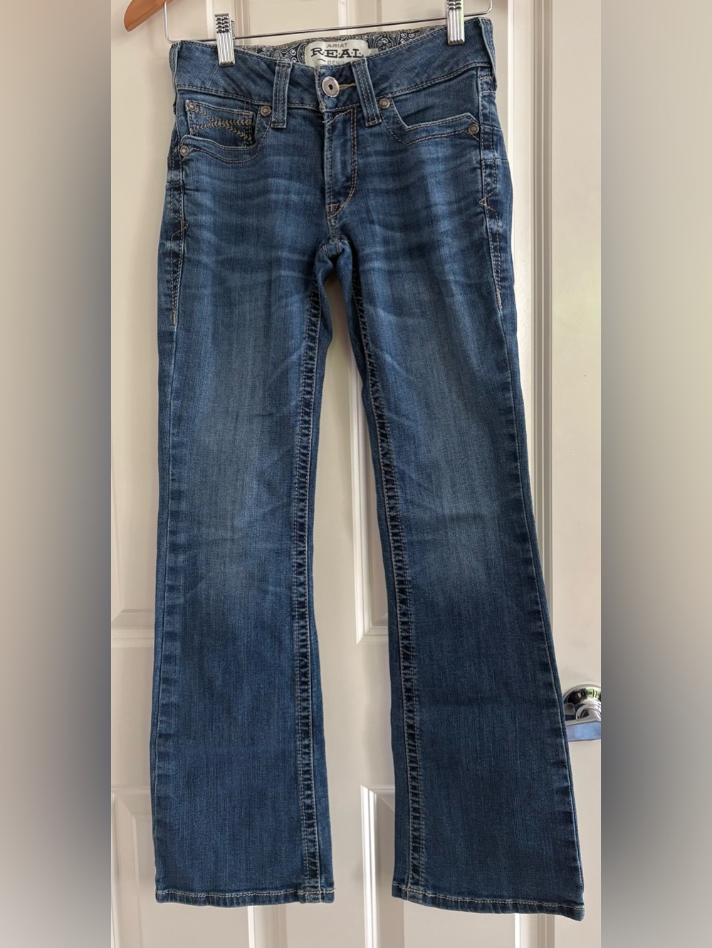 Ariat REAL DENIM Women's Liliana Mid Rise BOOT Jeans with Paisley Waistband 26s